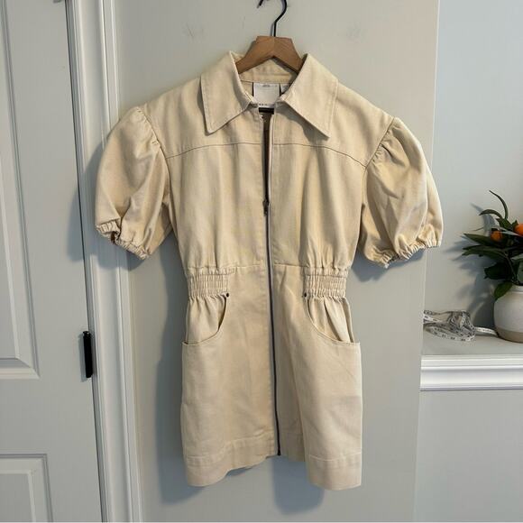 C/MEO Cream Denim Zipper Front Mini Dress Small - Picture 14 of 14